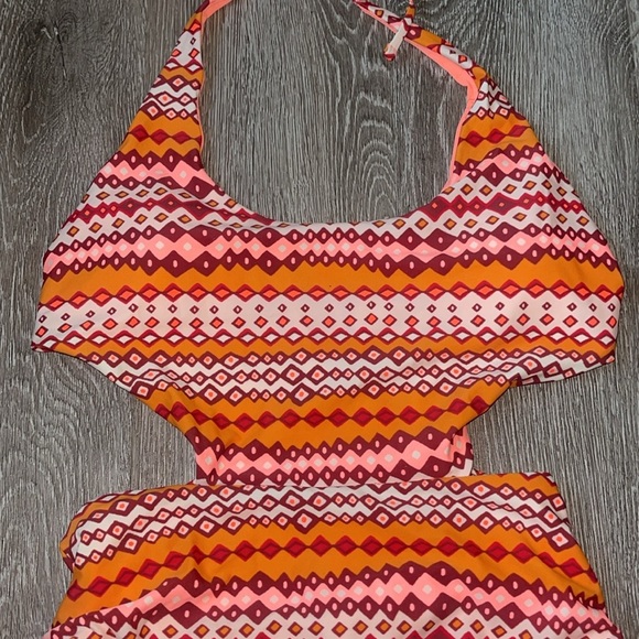 Aerie ladies size large long mono kini One Piece in Orange and Pink high waist - Picture 2 of 7